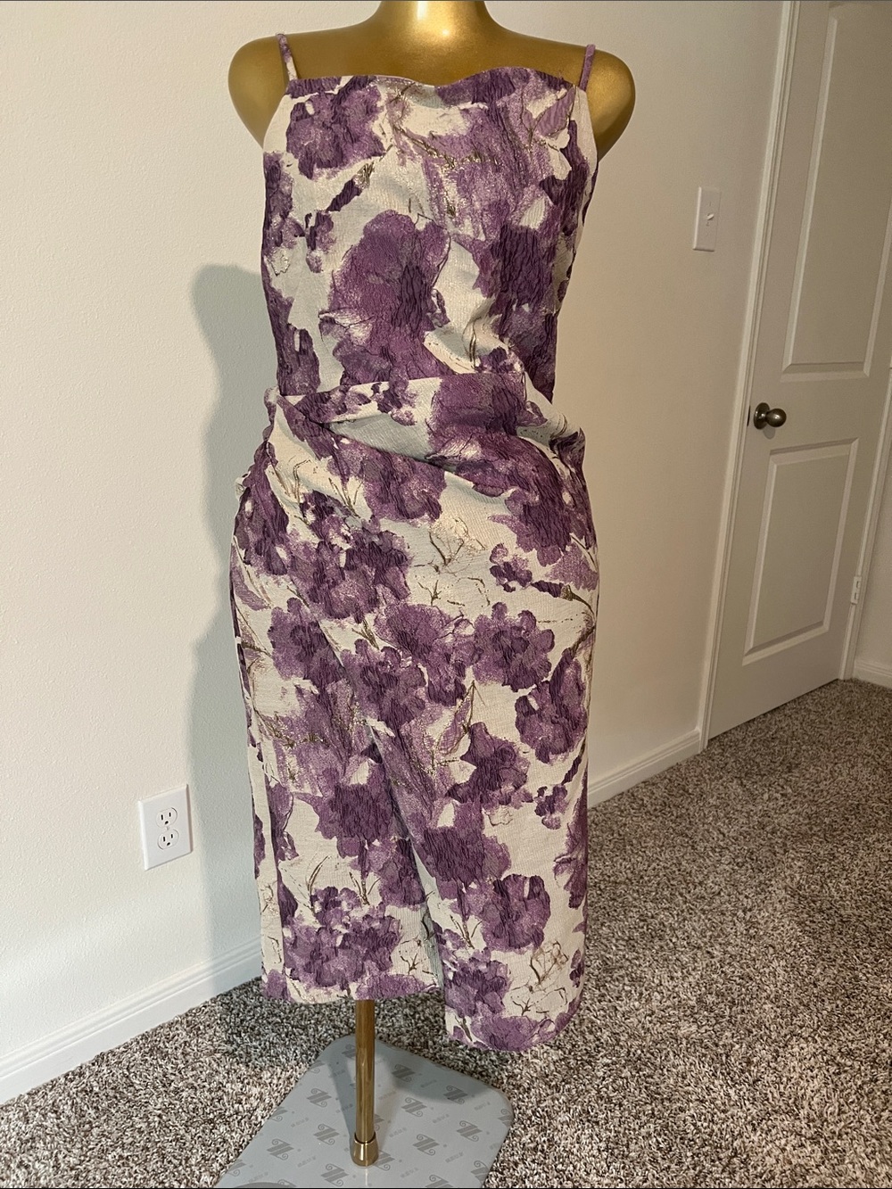 Donna Karan Purple Floral Midi Sheath Dress